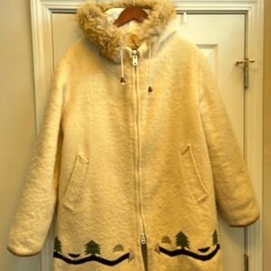 Hudson’s Bay Women's Cream Hooded Coat with Fur Trim